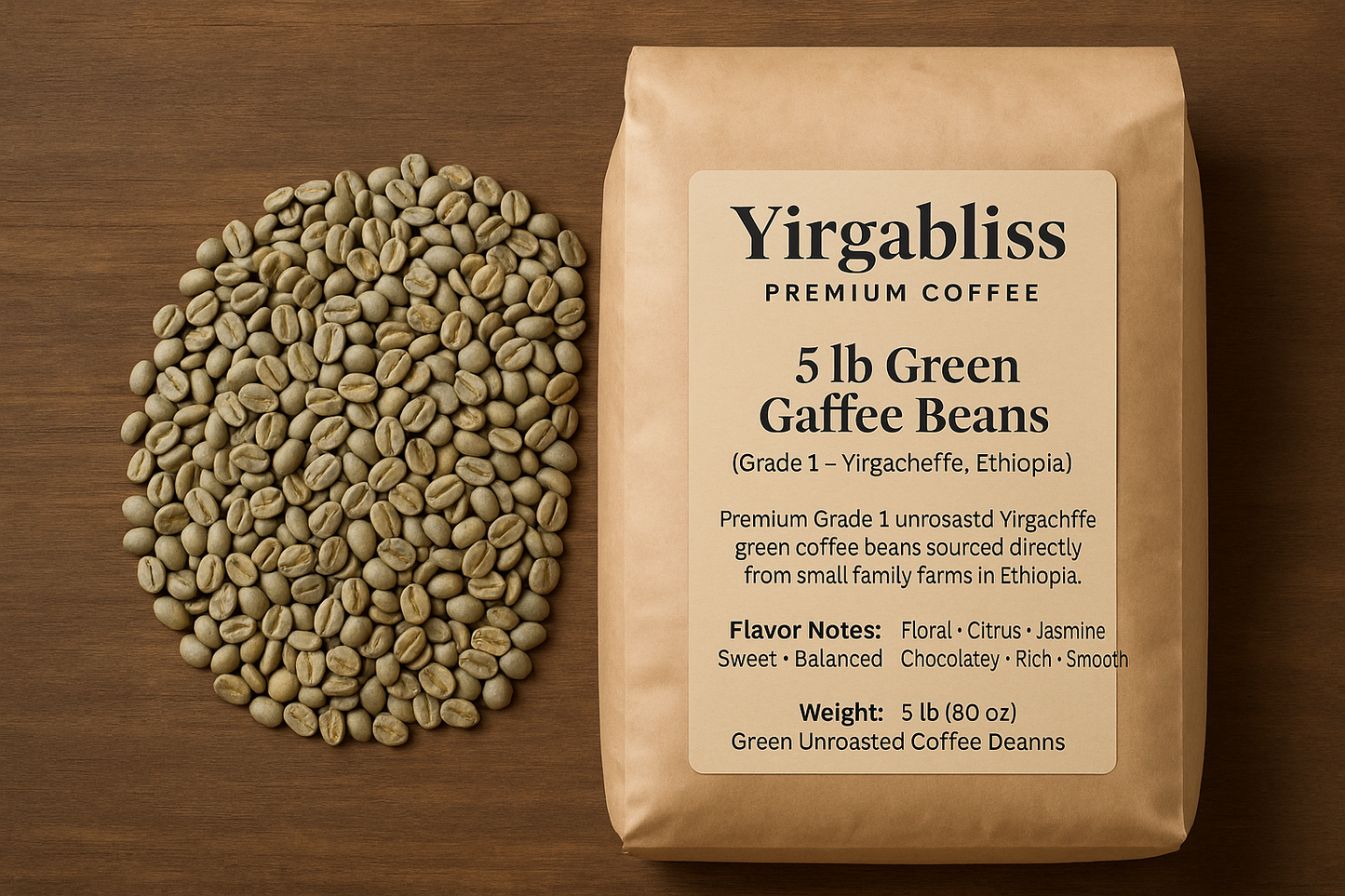 YIRGABLISS 5 LB GREEN COFFEE BEANS (GRADE 1 – YIRGACHEFFE, ETHIOPIA)